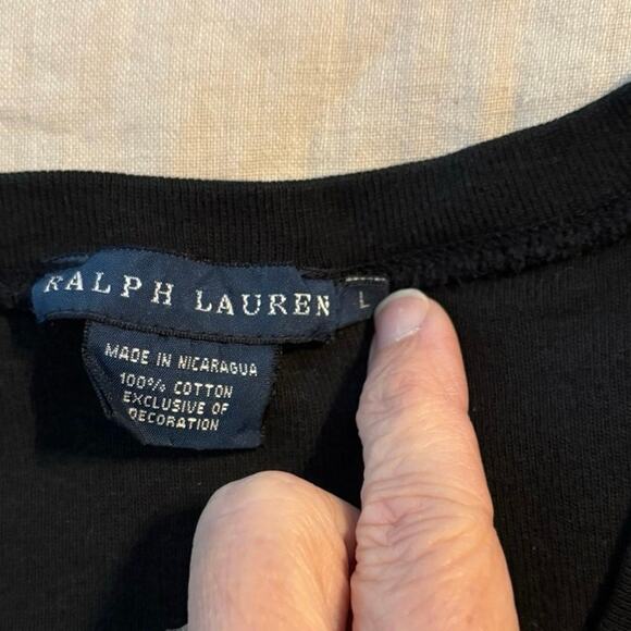 Ralph Lauren Size L V Neck Tee T Shirt Black Short Sleeve Y2K - Picture 3 of 4